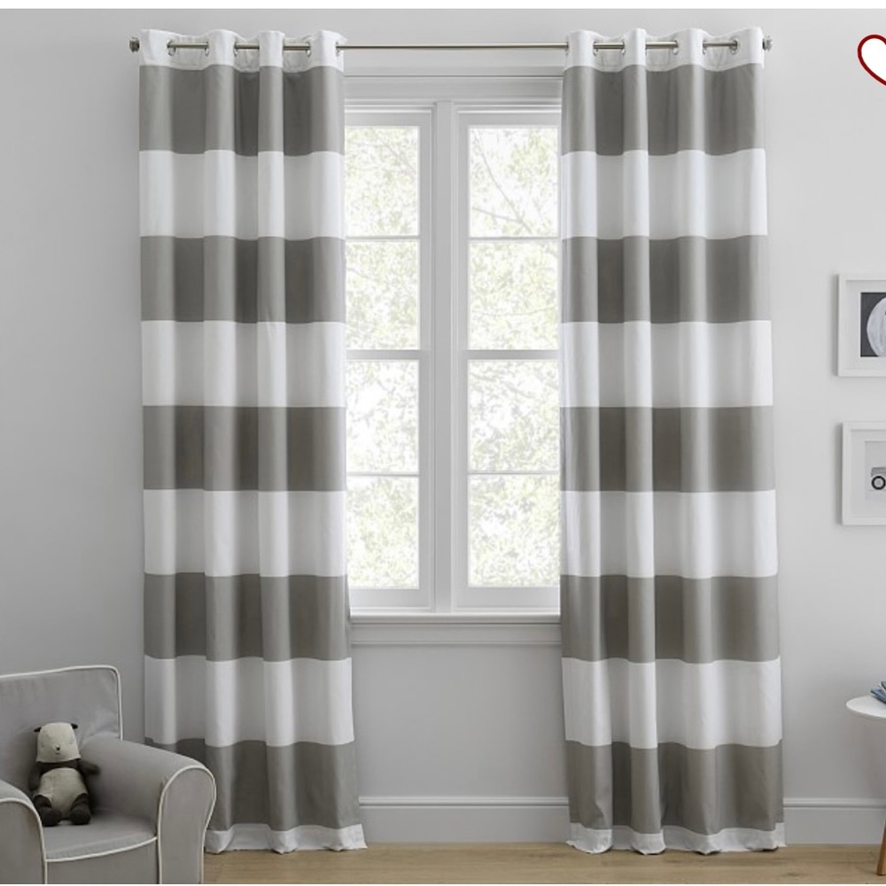 Preppy Rugby stripe cotton grommet blackout curtain panels